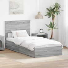 Berkfield Storage Bed with Drawer Grey Sonoma 90 x 190 cm Engineered Wood