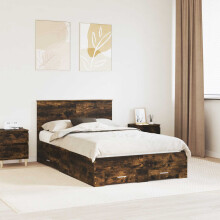 Berkfield Bed Frame with Drawer Smoked Oak 120 x 190 cm Engineered Wood