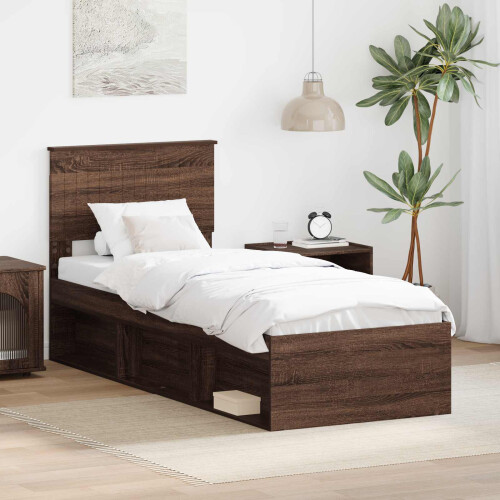 Berkfield Bed Frame with Headboard Brown Oak 75 x 190 cm Solid Pine Wood