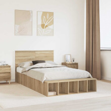 Berkfield Bed Frame with Shelf Sonoma Oak 135 x 190 cm Engineered Wood