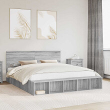 Berkfield Bed Frame with Shelf Grey Sonoma 200 x 200 cm Engineered Wood