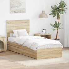 Berkfield Storage Bed with Drawer Sonoma Oak 75 x 190 cm Engineered Wood
