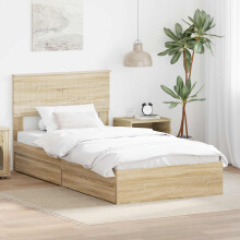 Berkfield Storage Bed with Drawer Sonoma Oak 100 x 200 cm Engineered Wood