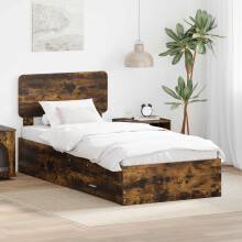 Berkfield Bed Frame with Headboard Smoked Oak 75 x 190 cm Engineered Wood