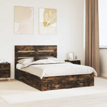 Berkfield Bed Frame with Drawer Smoked Oak 150 x 200 cm Engineered Wood