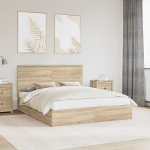 Berkfield Storage Bed with Drawer Sonoma Oak 160 x 200 cm Engineered Wood