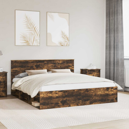 Berkfield Bed Frame Smoked Oak 180 x 200 cm Solid Pine Wood