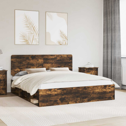 Berkfield Bed Frame Smoked Oak 180 x 200 cm Solid Pine Wood