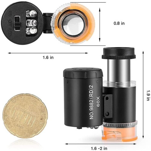 60X Pocket Microscope Kit with Slides, Dual Lighted Magnifier Set for Field and Classroom Use 1