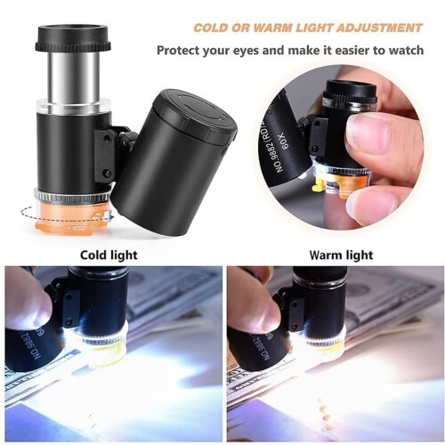 60X Pocket Microscope Kit with Slides, Dual Lighted Magnifier Set for Field and Classroom Use 2