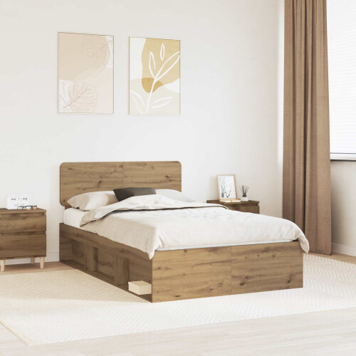 Berkfield Bed Frame Artisian Oak 120 x 190 cm Solid Pine Wood
