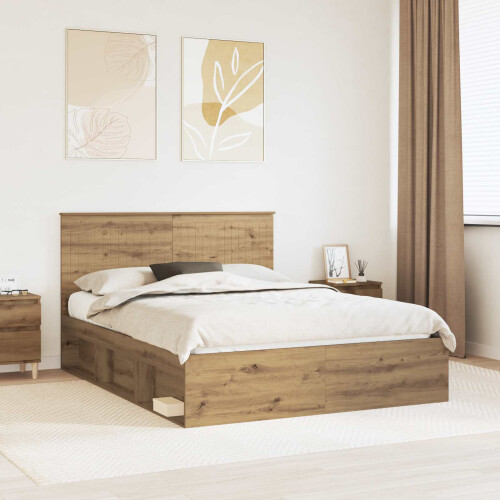Berkfield Bed Frame Artisian Oak 150 x 200 cm Solid Pine Wood