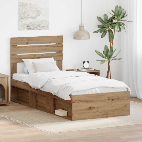 Berkfield Bed Frame Artisian Oak 100 x 200 cm Solid Pine Wood