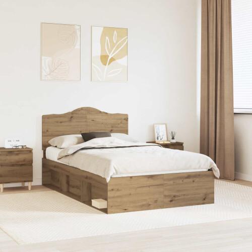 Berkfield Bed Frame Artisian Oak 135 x 190 cm Solid Pine Wood