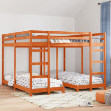 Berkfield Triple Bunk Bed Frame Wax Brown 200 x 200 cm Solid Pine Wood