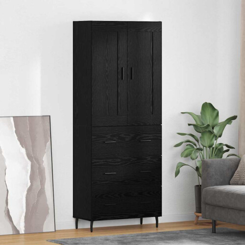 Berkfield Highboard with Drawer 2 pcs Black Oak Engineered Wood