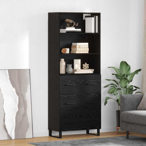 Berkfield Highboard with Drawer 2 pcs Black Oak Engineered Wood