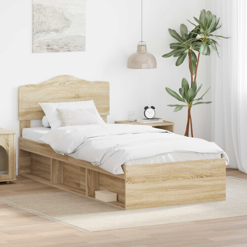 Berkfield Bed Frame with Headboard Sonoma Oak 75 x 190 cm Solid Pine Wood