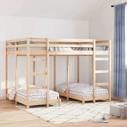 Berkfield Triple Bunk Bed Frame Brown 140 x 200 cm Solid Pine Wood