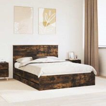 Berkfield Bed Frame with Drawer Smoked Oak 150 x 200 cm Engineer Wood