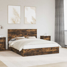 Berkfield Storage Bed with Drawer Smoked Oak 160 x 200 cm Engineered Wood