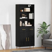 Berkfield Highboard Black Oak 69.5 x 34 x 180 cm Engineered Wood