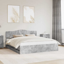 Berkfield Bed Frame with Drawer Concrete Grey 200 x 200 cm Engineer Wood