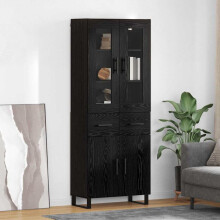 Berkfield Highboard with Drawer 2 pcs Black Oak Engineered Wood and Glass