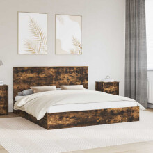Berkfield Storage Bed with Drawer Smoked Oak 180 x 200 cm Engineered Wood