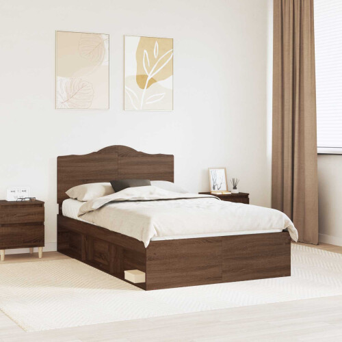 Berkfield Bed Frame with Headboard Brown Oak 120 x 200 cm Solid Pine Wood