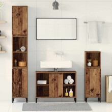 Berkfield Bathroom Furniture Set with Door 3 pcs Old wood Engineered wood
