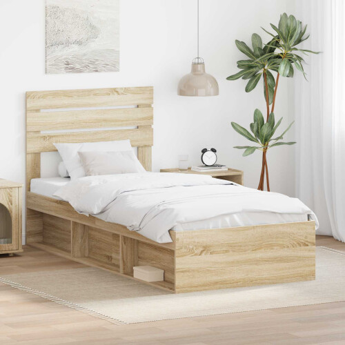 Berkfield Bed Frame with Headboard Sonoma 90 x 190 cm Solid Pine Wood