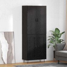 Berkfield Highboard 2 pcs Black Oak Engineered Wood and Glass