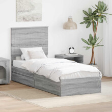 Berkfield Storage Bed with Drawer Grey Sonoma 75 x 190 cm Engineered Wood