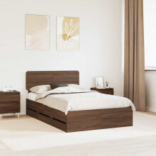 Berkfield Bed Frame with Drawer Brown Oak 120 x 190 cm Engineered Wood