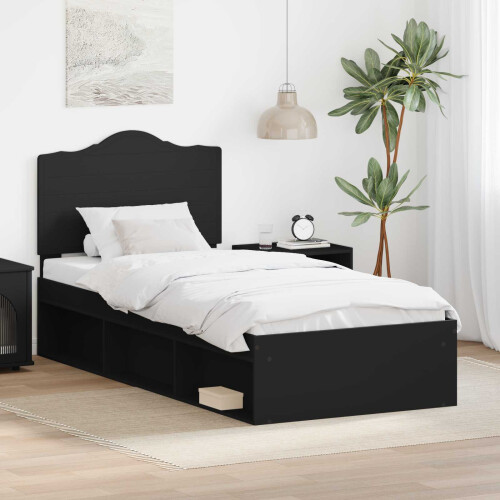 Berkfield Bed Frame with Headboard Black 90 x 190 cm Solid Pine Wood