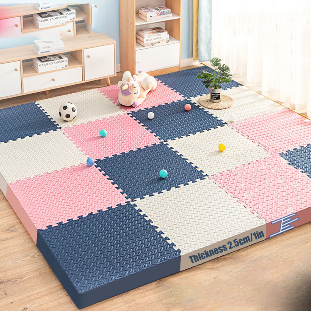 Foam Play Mat for Babies and Kids, 12x12x1 Inch Thick Non Toxic EVA Interlocking Puzzle Floor Mats for Crawling and Exercise