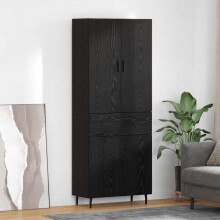 Berkfield Highboard with Drawer 2 pcs Black oak Engineered Wood and Glass