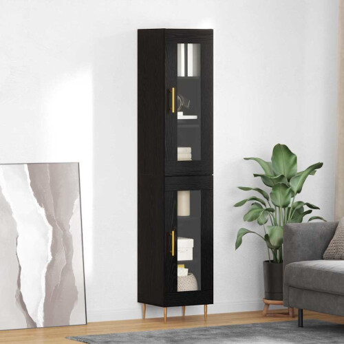 Berkfield Highboard 2 pcs Black Oak Glass