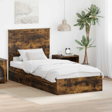 Berkfield Storage Bed with Drawer Smoked Oak 90 x 190 cm Engineered Wood