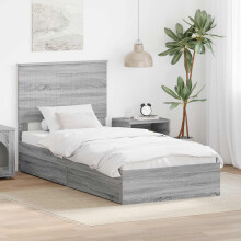 Berkfield Storage Bed with Drawer Grey Sonoma 90 x 190 cm Engineered Wood