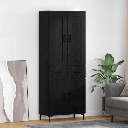 Berkfield Highboard with Drawer 2 pcs Black Oak Engineered Wood