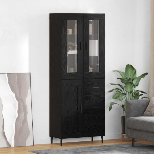 Berkfield Highboard with Drawer 2 pcs Black Oak Engineered Wood