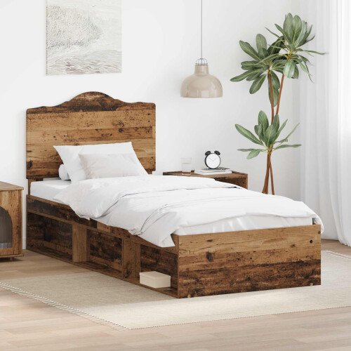 Berkfield Bed Frame with Headboard Old Wood 75 x 190 cm Solid Pine Wood