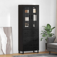 Berkfield Highboard with Drawer 2 pcs Black Oak Engineered Wood and Glass