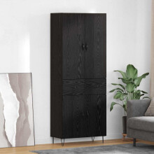 Berkfield Highboard with Drawer 2 pcs Black Oak Engineered Wood and Glass