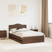 Berkfield Bed Frame with Drawer Brown Oak 135 x 190 cm Engineer Wood