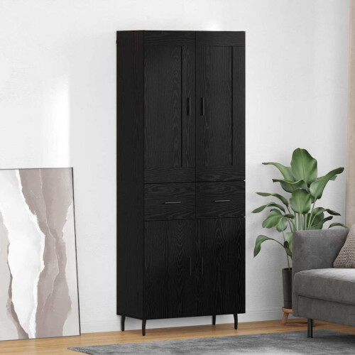 Berkfield Highboard with Drawer 2 pcs Black Oak Engineered Wood