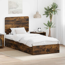 Berkfield Storage Bed with Drawer Smoked Oak 75 x 190 cm Engineered Wood