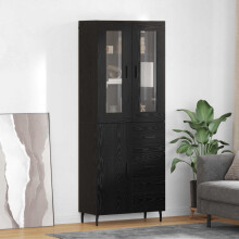 Berkfield Highboard with Drawer 2 pcs Black Oak Engineered Wood
